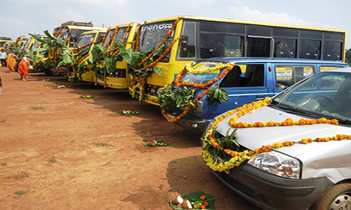 Vehicles decorated for Ayudha Pooja